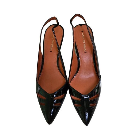 Via Spiga Gable Black Patent Leather Cut Out Point Toe Sling Back Shoes Size 9M - Picture 3 of 8